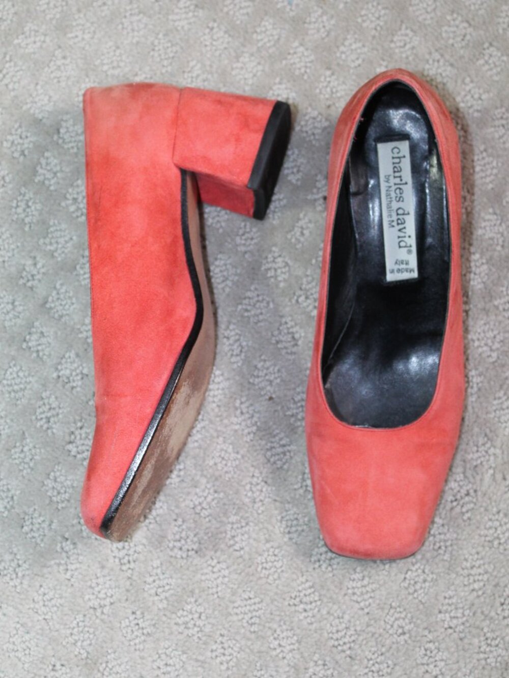 Charles David by Nathalie M Size 5.5 Orange Suede Square Toe 2.25" Block Heel